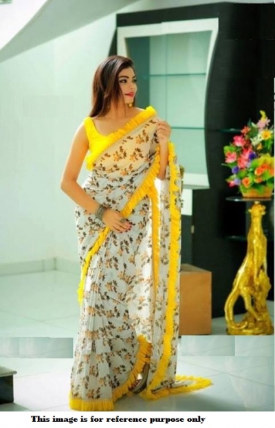 Bollywood Model Grey Organza ruffle border saree