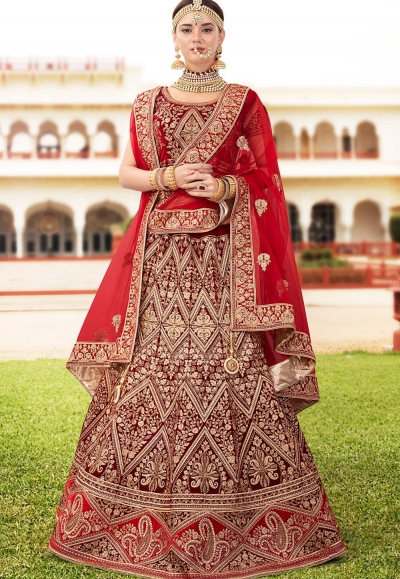 Maroon velvet Indian wedding lehenga