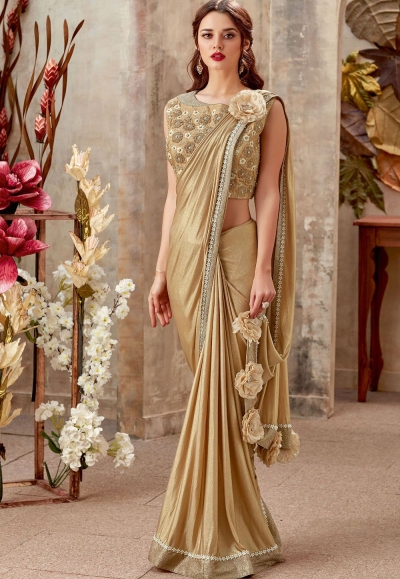Gold shimmery designer party wear saree