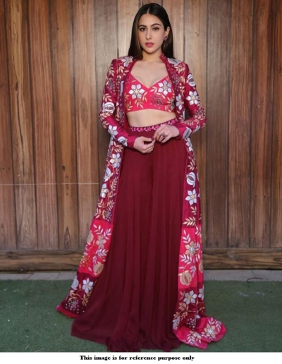 Bollywood Sara Ali Khan Maroon Koti style lehenga