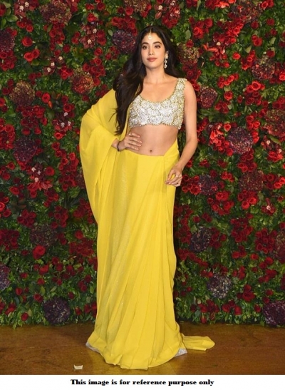 Bollywood Jhanhvi kapoor yellow georgette saree