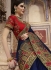 Navy blue and red barfi silk Indian wedding Saree