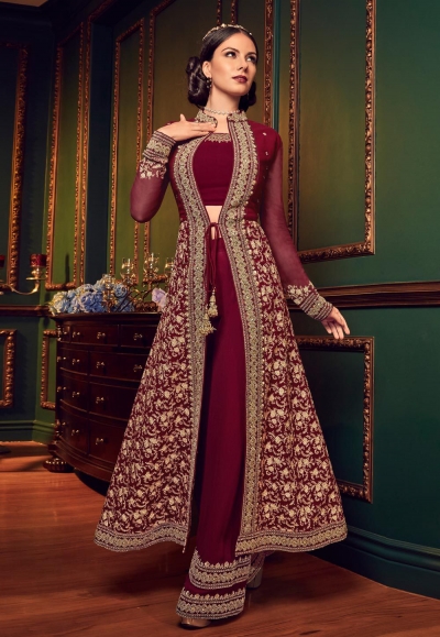 Maroon color georgette Indian wedding Palazzo suit