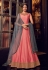 Grey and pink net and chanderi Indian Jacket style anarkali