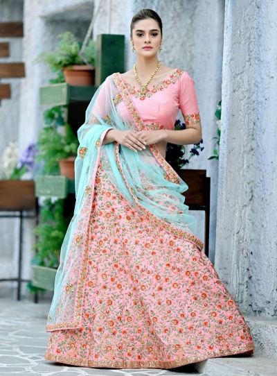 Light Pink  silk Indian wedding lehenga