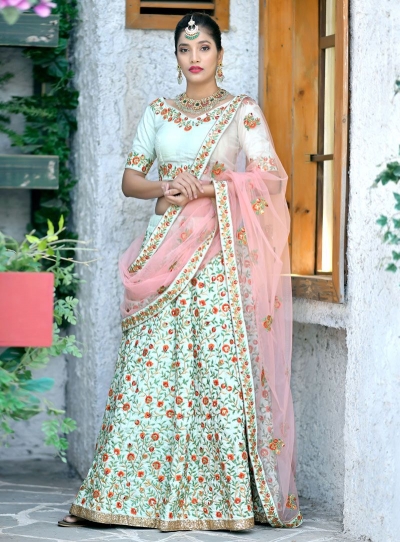 Mint green silk Indian wedding lehenga