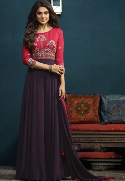 Jennifer Winget Mauve and Pink Silk Georgette Anarkali Suit 5016