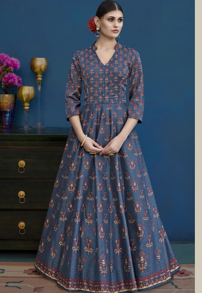 Blue Shade Silk Long Indowestern Style Suit 10129