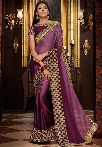 wine and mauve saree with silk blouse 1708