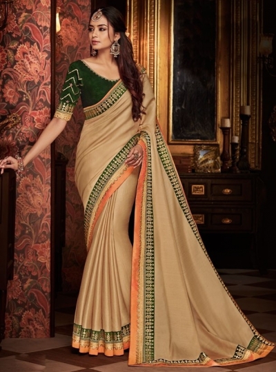 beige saree with silk blouse 1704