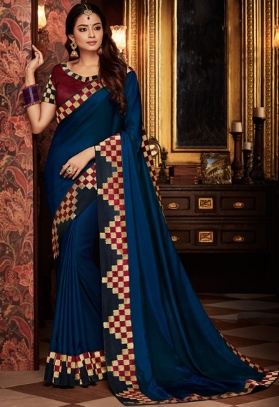 indigo blue saree with silk blouse 1703