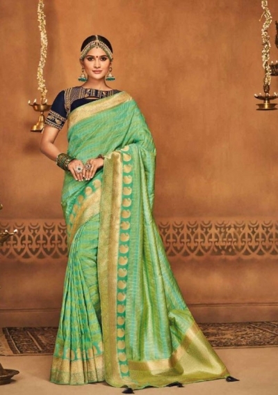 mint green silk jacquard saree 985b