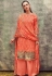 peach cotton satin embroidered daman work and digital printed palazzo suit 9031