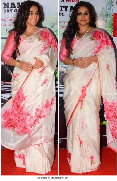 Bollywood Vidya Balan american crepe white floral saree