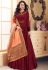 maroon satin long embroidered gown style suit 5020