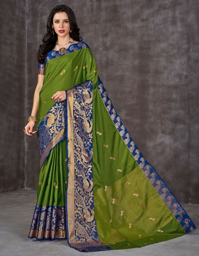 Ahaana Fawn Green Cotton Saree