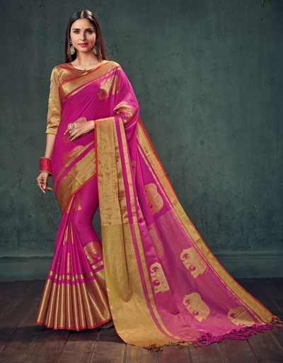 Swarna Karini Jazzy Pink Designer Wear Cotton Saree