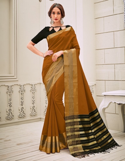 Aamilah Mustard Brown Festive wear cotton saree