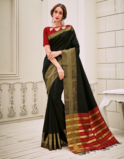 Aamilah Onyx Black Festive wear cotton saree