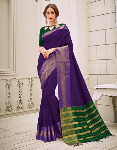 Aamilah Aster Purple Festive wear cotton saree