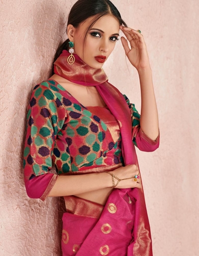 Kaya Fuschia Pink Designer Wear Cotton Saree