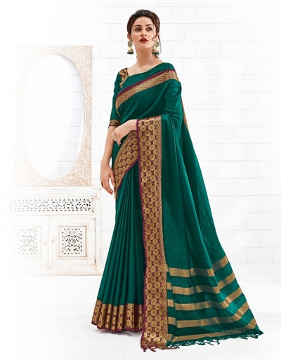 Bavitha Tender Green Festive Wear Cotton Saree