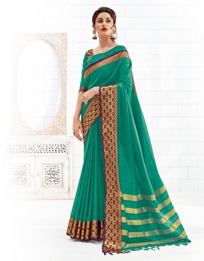 Bavitha Aqua Green Festive Wear Cotton Saree
