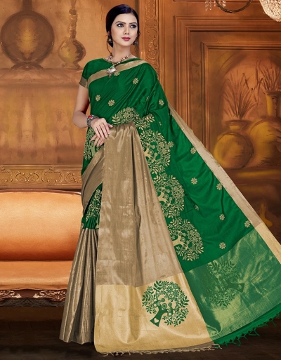 Aryaa Aabha Tender Green Festive Wear Cotton Saree