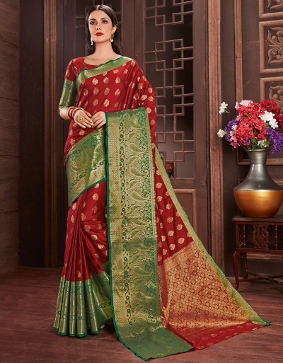 Ziana Current Red Cotton Saree