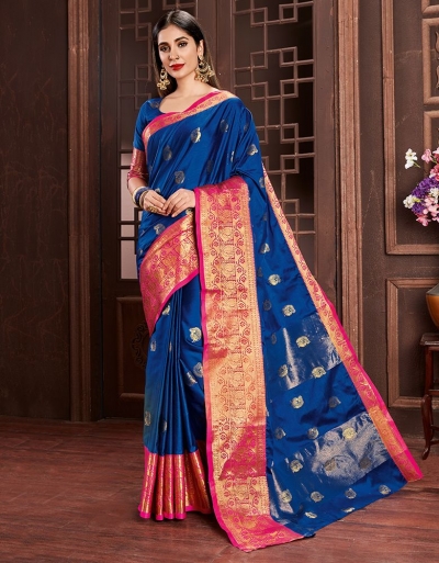 Ashra Sapphire Blue Cotton Saree