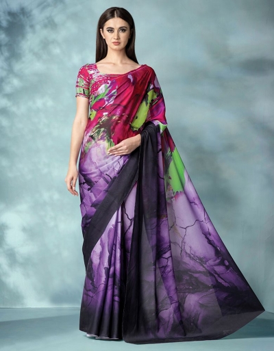 Inara Digital Printed Iris Purple Saree