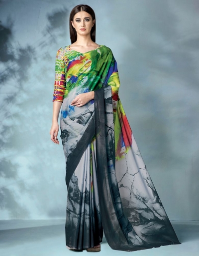 Inara Digital Printed Grey Saree