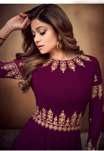 Purple Embroidered Shamita Shetty Georgette Anarkali Suit