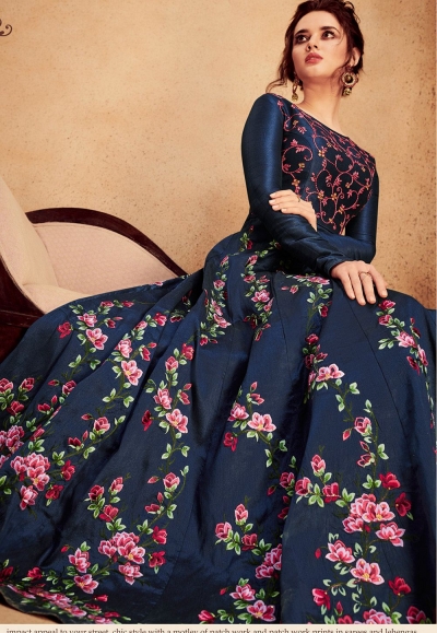 Navy Blue Net Pant Anarkali main image 1