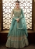 Turquoise net embroidered floor length anarkali suit 15007