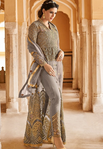 Carbon Grey Net Pant Anarkali main image 1