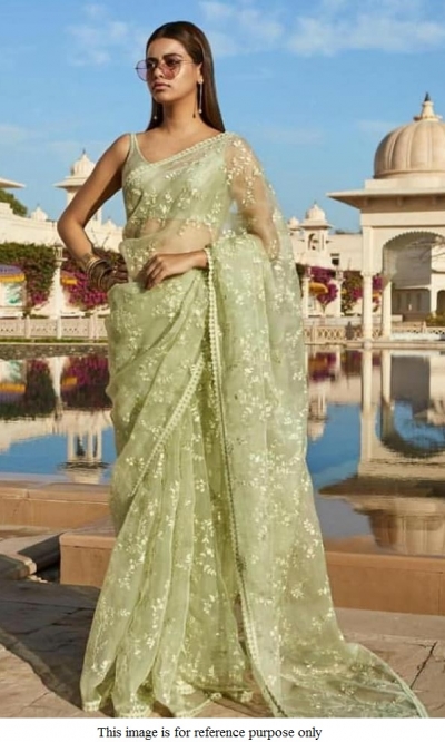 Bollywood Sabyasachi Inspired pista green net saree