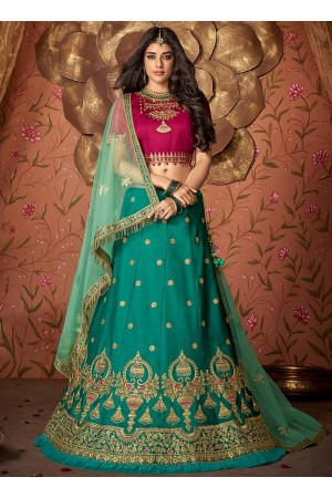 Green embroidered a line wedding lehenga 13239