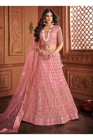 Pink embroidered a line wedding lehenga 13241