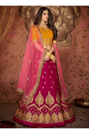 Pink mustard embroidered a line wedding lehenga 13236