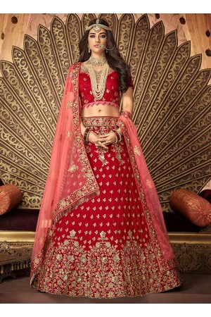 Red embroidered a line wedding lehenga 13242
