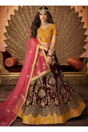 Wine mustard  embroidered a line wedding lehenga 13235