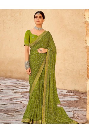 Green georgette designer Bhandini saree with blouse 1009