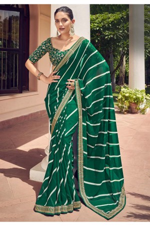 Green georgette designer lehariya saree with blouse 1028