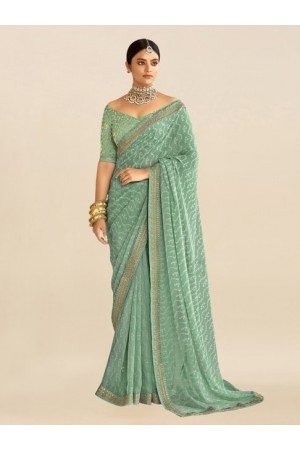 Sea green georgette designer Bhandini saree with blouse 1015