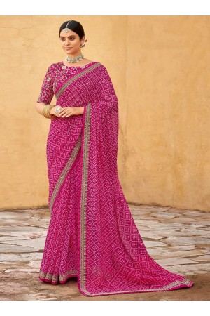 Rani pink georgette designer Bhandini saree with blouse 1005