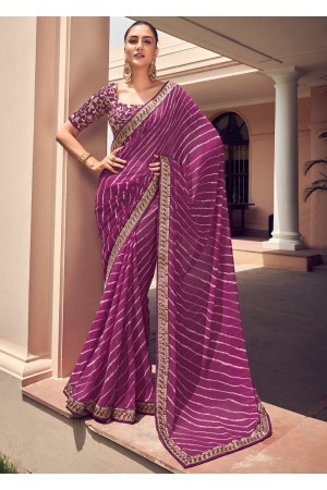 Wine georgette designer lehariya saree with blouse 1035