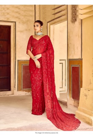 Bollywood model red georgette sequins party wear saree