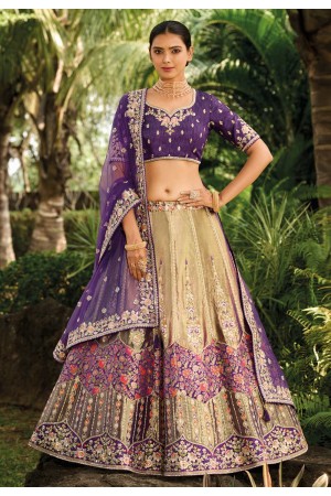 Beige banarasi silk lehenga choli for wedding 6804