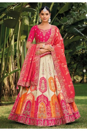 Cream banarasi silk wedding lehenga choli 6805